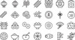 © YARUN - Collection of Chinese New Year and cultural icons in black outline style symbol lantern