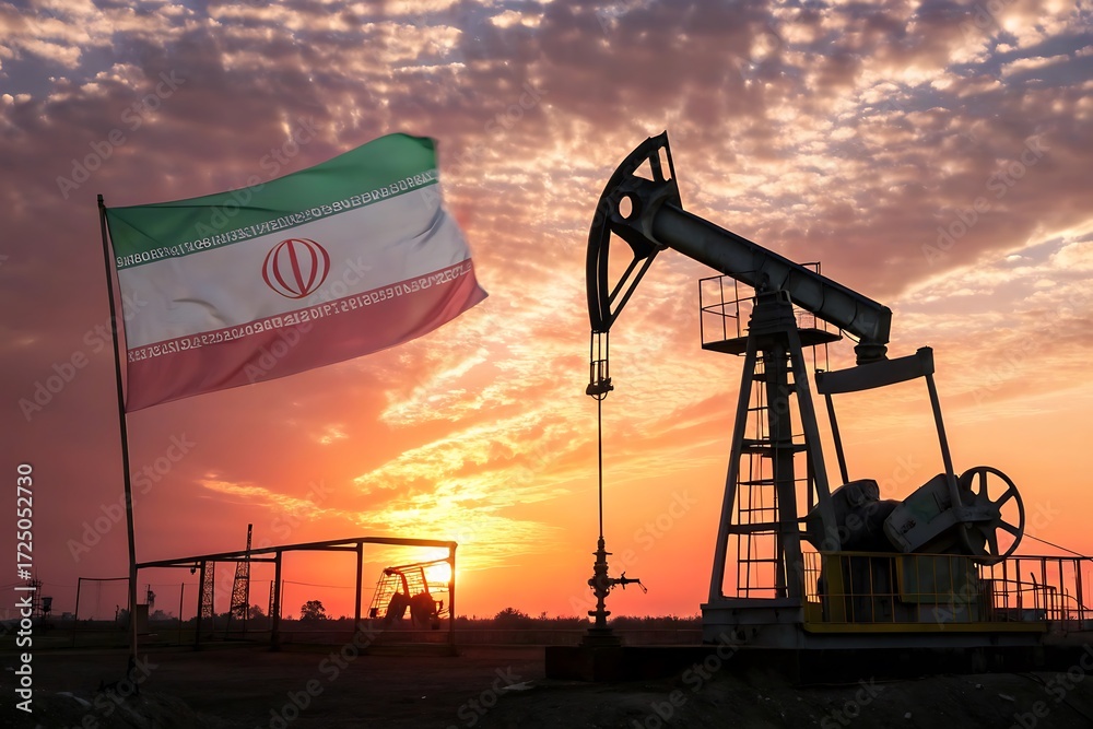 Iran Rig Flag of Iran is flying in the sky above a large oil rig Stock Photo ...