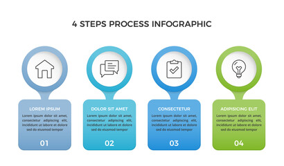 Wall Mural - Modern infographic template with 4 circular badges containing icons and text boxes