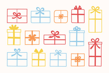 Wall Mural - Cute hand drawn present with bow. Christmas element set. Vector illustration
