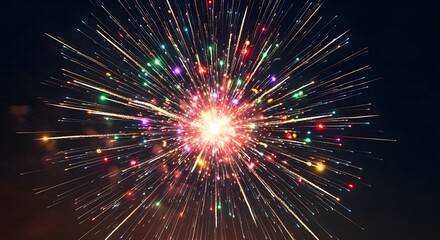Vibrant Multicolored Fireworks Exploding Dark Night Sky