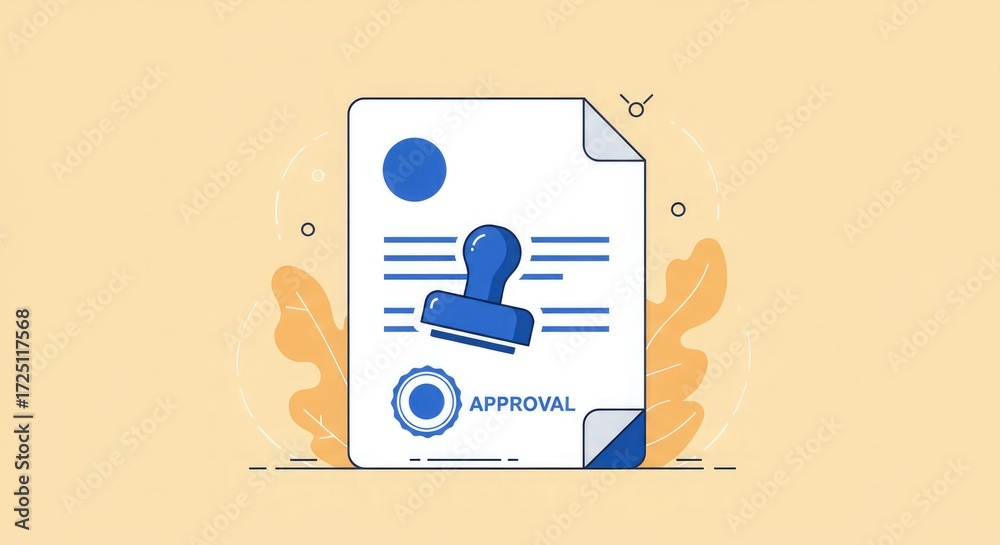 Illustration of a document with a blue stamp indicating approval ...