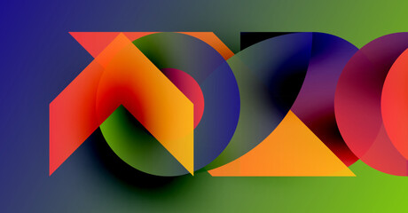 Wall Mural - Abstract colorful shapes overlap, creating dynamic visual effect. Gradient background enhances depth, modern design.