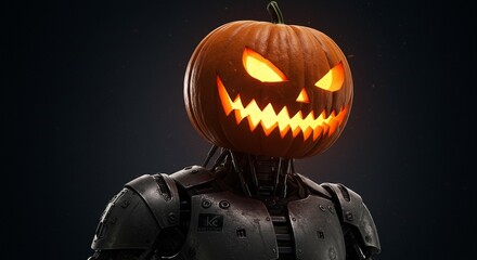 Spooky robot pumpkin head glows for Halloween themed modern designs