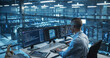 © Gorodenkoff - Sitting in Front of Three Computer Monitors in a Glass-Enclosed Modern Data Center Office, Software Engineer Works on Developing a Visual AI Model, Carefully Adjusting Lines of Code