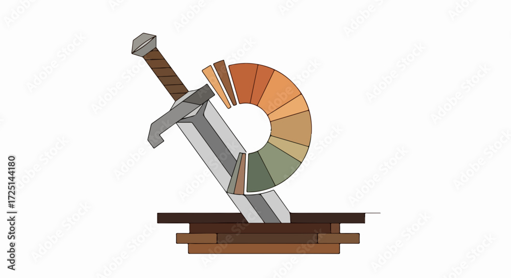 Vector Colored Sword Sword and colors concept shows steel sword next to color palette, lying ...