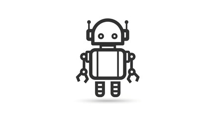 A simple, lineart robot stands isolated on white background, its design clean and minimalist, representing technology and automation