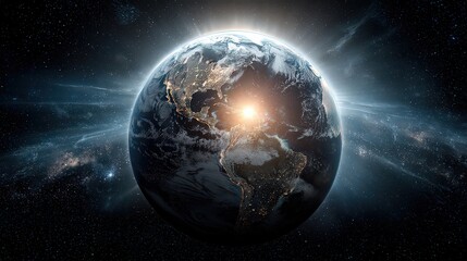 Wall Mural - Earth In Space With Glowing Light