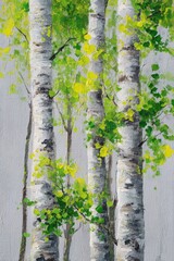 Wall Mural - Painting forest landscape of birch trees in spring.