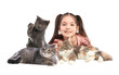 © New Africa - Cute child and cats on white background. First pet