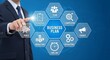 © Ngoc - Business plan strategy with hexagonal icons for team, operations, strategy, competitor, goals, marketing, finance, and timeline