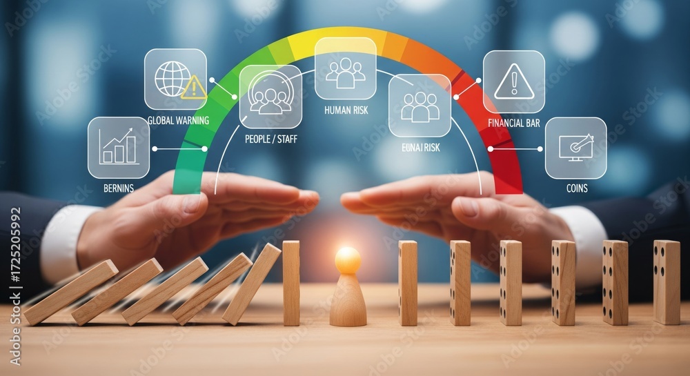 Business Risk Management Concept — Hands Preventing Domino Effect with ...