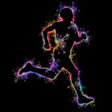 Kolorowe zimne ognie i fajerwerki układające się w postać biegnącego mężczyzny