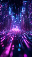Wall Mural - A futuristic digital tunnel made of glowing lines and particles, a flight into the future — for scientific journal covers, technology presentations, and backgrounds for innovative companies' websites.