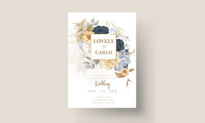 Wall Mural - Romantic Wedding Invitation with Beige and Blue Flowers