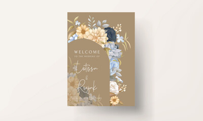 Wall Mural - Romantic Wedding Invitation with Beige and Blue Flowers