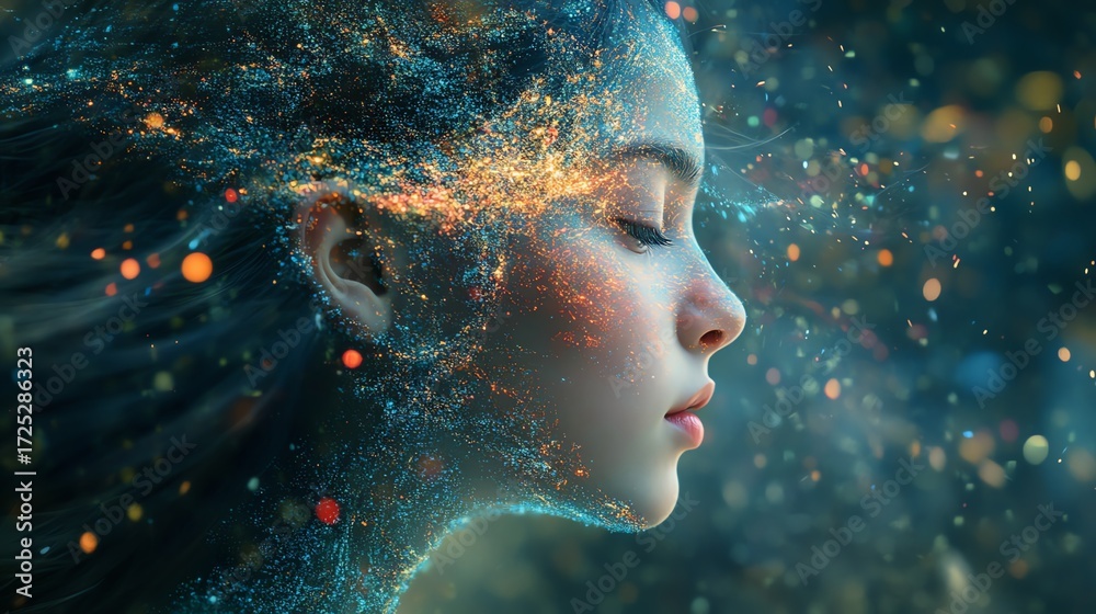 Human Explode Overwhelming information data explode out of head of young human brain ...