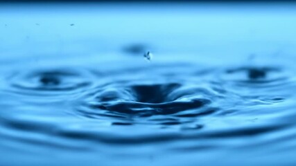 Wall Mural - Macro close-up of a mesmerizing slow motion water splash creating intricate patterns and delicate waves on a serene blue surface clean, abstract, splash