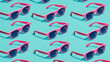 © Ansa - Pink sunglasses pattern on pastel blue background. Minimal summer concept.