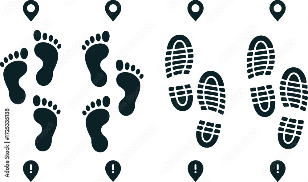 Footprint tracking steps shoes barefoot direction path guide map Stock ...