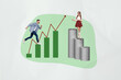 © deagreez - Full sketch image 3d photo collage of happy businessman businesswoman stand arrow progress coin income millionaire capital