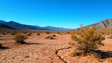 Wall Mural - Establishing Shot of a Vast Desert Basin Under a Clear Blue Sky landscape, freedom, solitude