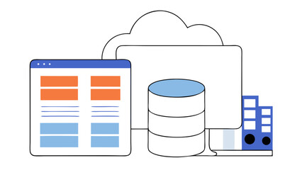 Cloud business information security technology concept showing database backup for server network storage and data hosting illustration