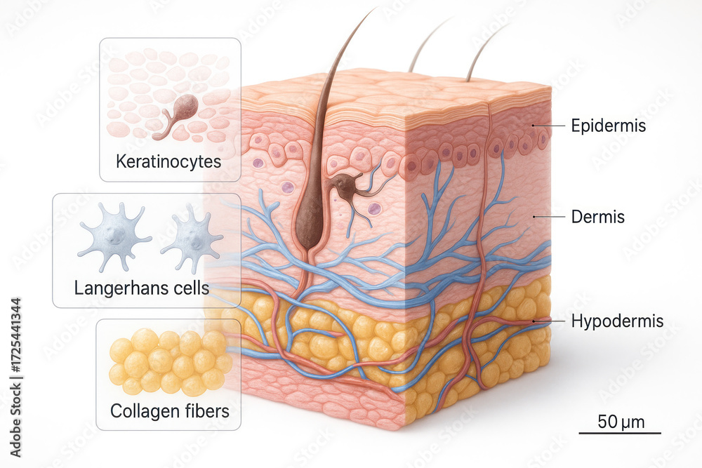 anatomical-illustration-of-human-skin-layers-and-cells-including