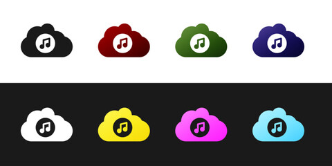 Wall Mural - Set Music streaming service icon isolated on black and white background. Sound cloud computing, online media streaming, song, audio wave. Vector