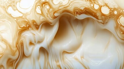 Wall Mural - Abstract Liquid Surface Swirls Blending Caramel into Cream, Captivating Aesthetic Motion Art