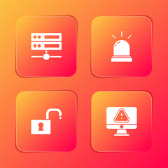 Wall Mural - Set Server, Data, Web Hosting, Motion sensor, Open padlock and Monitor with exclamation mark icon. Vector