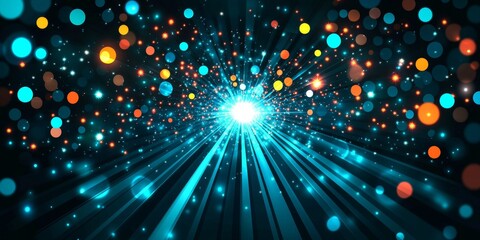 Wall Mural - Abstract Convergence Modern Art Vector Illustration with Vibrant Light Beams and Bokeh Effects