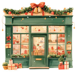Wall Mural - PNG Christmas storefront shop with decorations illustration christmas window.