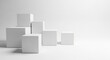 © Stock photos3.0 - Geometric arrangement of white cubes and rectangular blocks on a white background