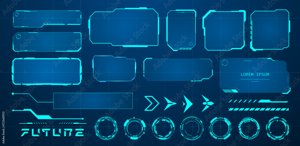 Set futuristic or cyberpunk element blue vector illustration Stock ...