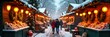 © Beniamin - Winter holiday market festivities with cozy lit stalls in snowy evening