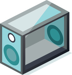 Modern floating bookshelf speaker mockup with transparent glass front for design projects