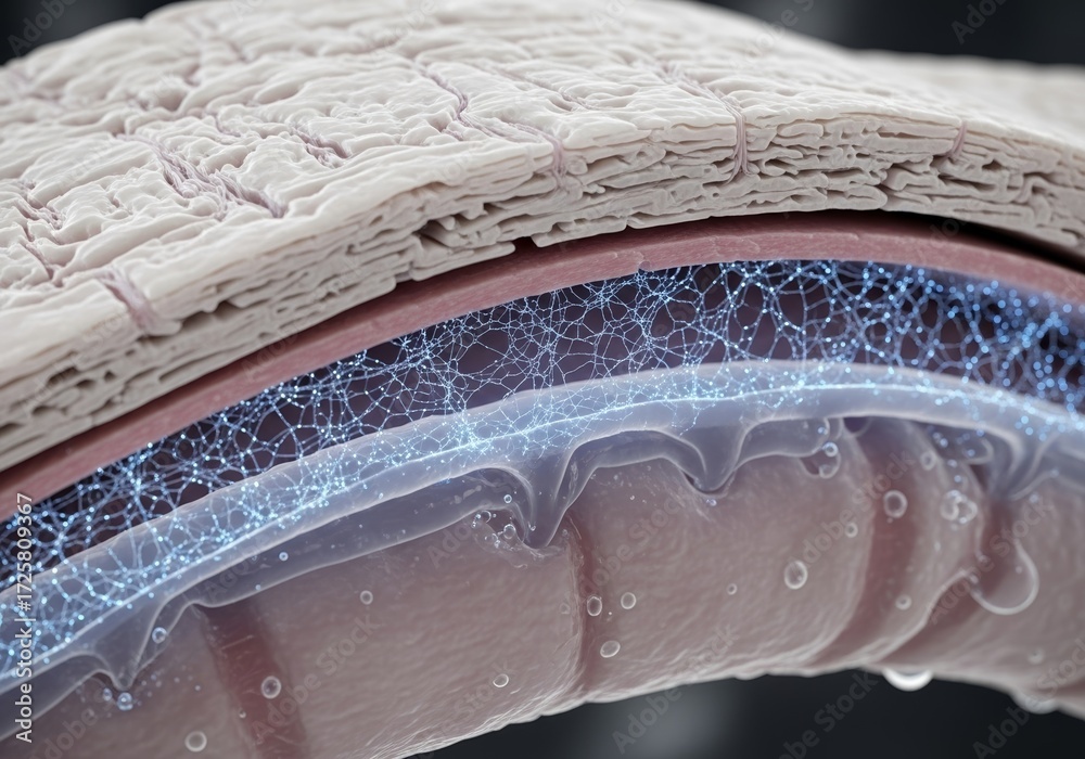 Hyper-detailed microscopic rendering of spinal meninges dura thick ...