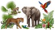 © Manok Mas - Exotic Wildlife Paradise A Stunning Illustration of a Leopard, Elephant, and More in Nature's Embrace