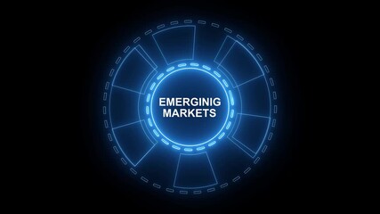 Internet, business, Technology and network concept. Emerging markets. Virtual button. Glowing blue neon line circle animation.4k animation motion graphice video...
