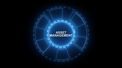 Internet, business, Technology and network concept. Asset management Glowing blue neon line circle animation.4k animation motion graphic video..