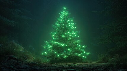 Wall Mural - green christmas tree star lights