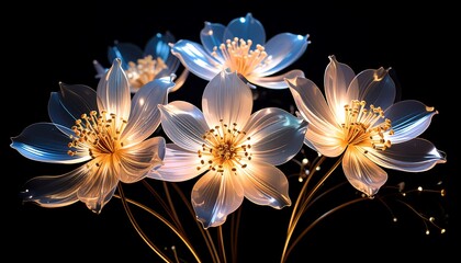 Glowing Floral Arrangement Against Black Backdrop for Artistic Display
