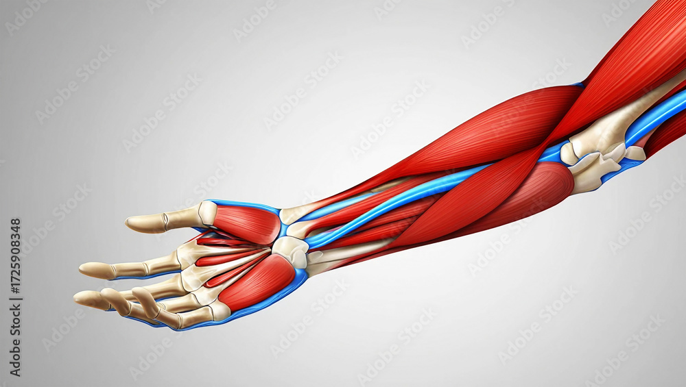 Human arm anatomy showing muscles bones and blood vessels joint Stock ...