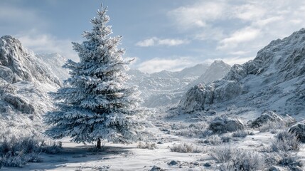 Wall Mural - snowy christmas tree in a winter wonderland