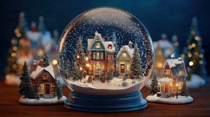 Wall Mural - winter village snow globe for festive scene
