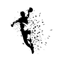Wall Mural - Handball player throwing ball and scoring goal, ink drawing isolated vector silhouette, front view