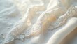 © Raisa - Close-up of white, elegant lace fabric with intricate floral embroidery. Delicate, soft, romantic textile material. Bridal apparel background with mesh, ornate details. Fashion, luxury design element.