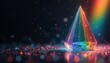 © Raisa - Prism with rainbow light refraction on black background. Holographic reflections, crystal light leaks, disco ball texture, shadow overlay create magical abstract wallpaper with glowing colorful