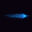 © sabelskaya - Speed rush arrows blue neon glowing, vector light rapid trails on dark with sparkles, energy flow acceleration effect